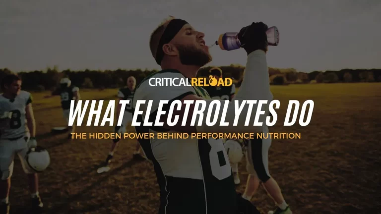 Football player drinking to rehydrate during practice with text overlay reading “What Electrolytes Do” from Critical Reload.