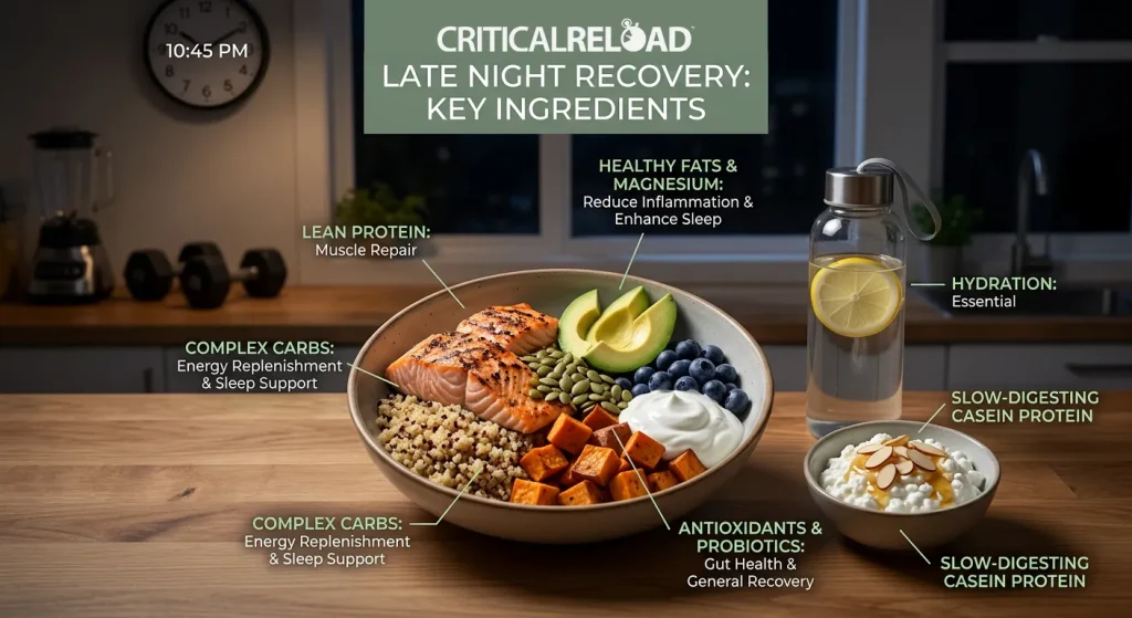 What to eat after a workout at night recovery meal with protein carbs healthy fats and hydration for muscle repair and glycogen replenishment