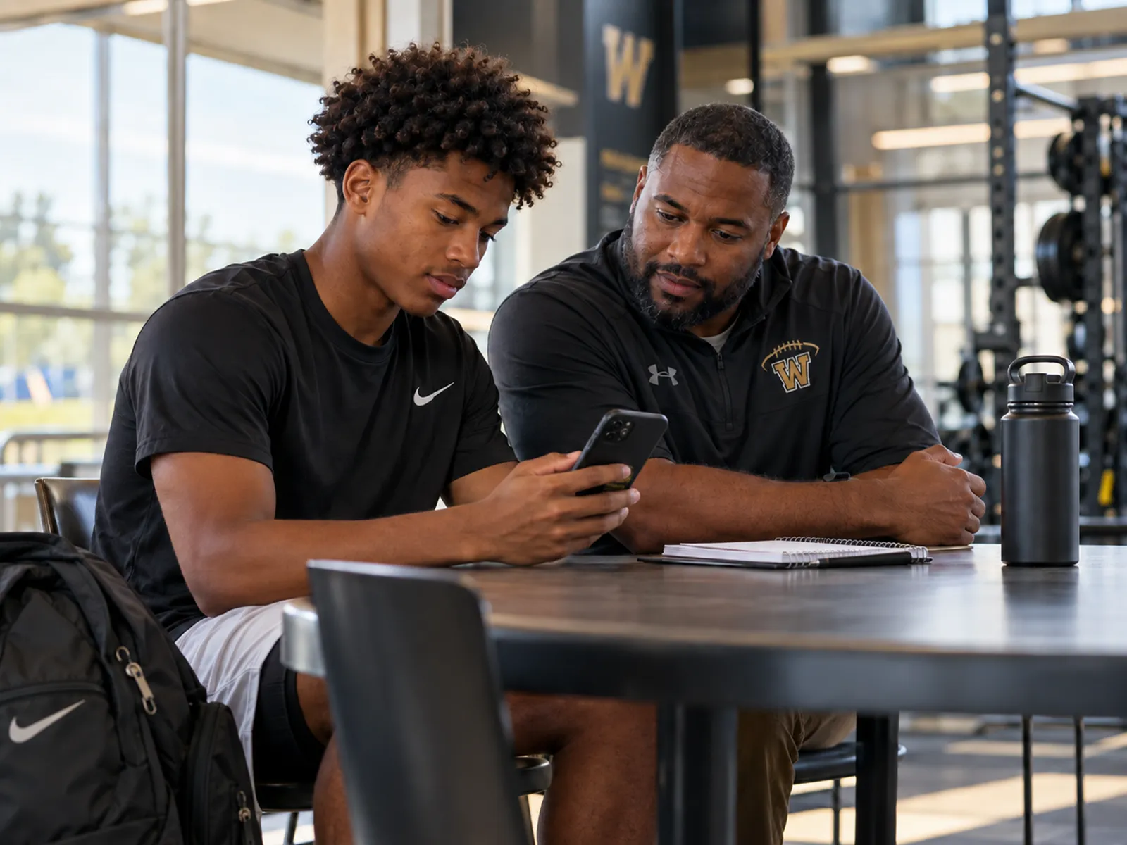 High school athlete reviewing the Critical Reload Nutrition Calculator with a coach