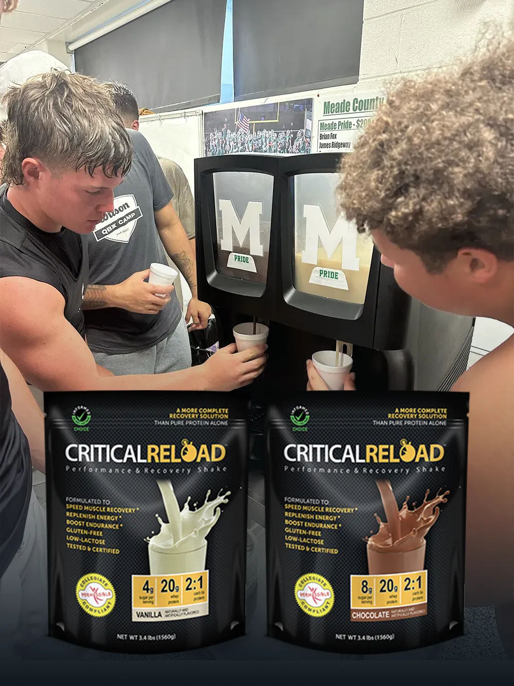 Athletes using Critical Reload recovery nutrition in a school training environment